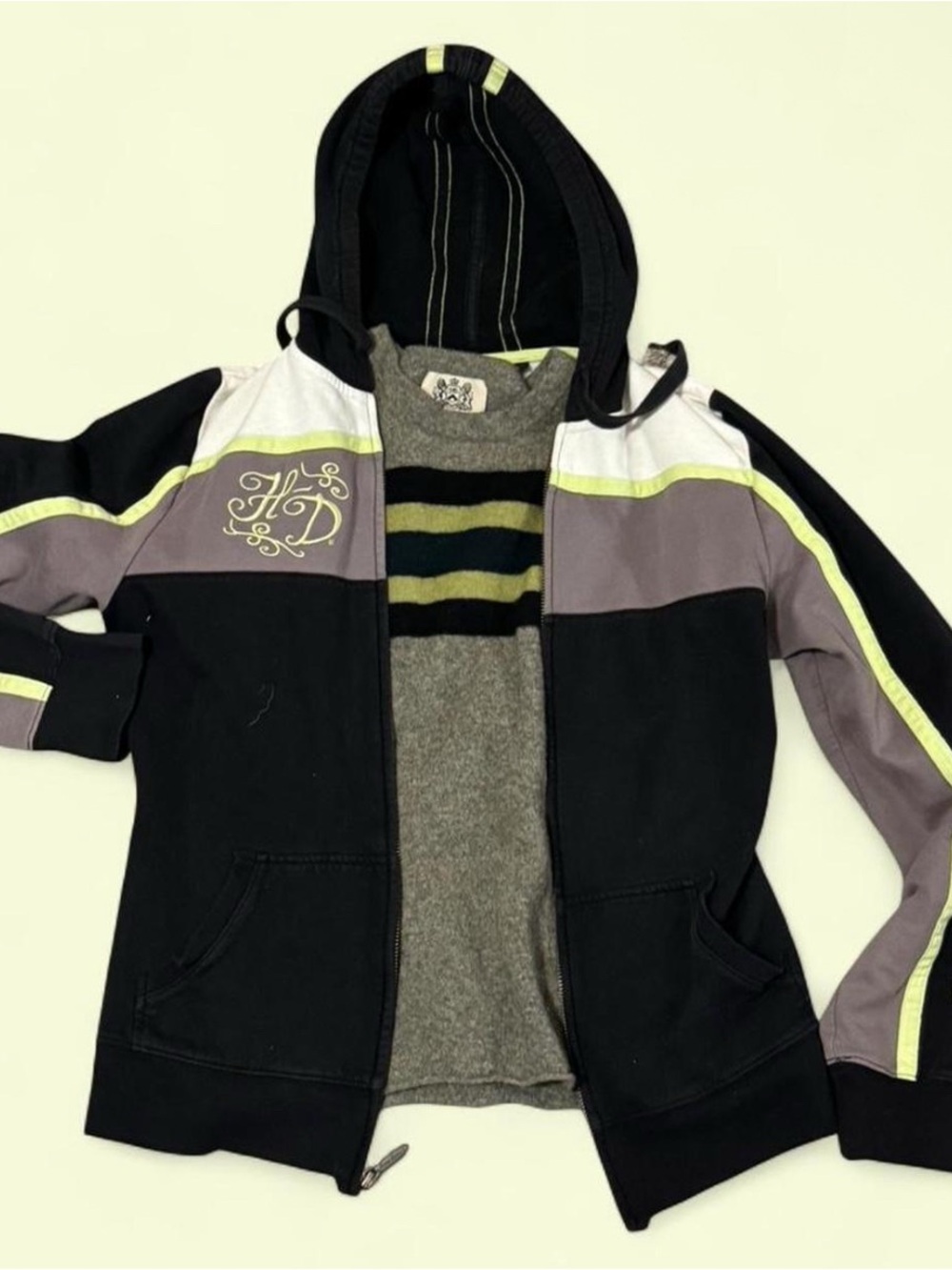 Juicy Couture Black Hooded Jacket with Gray and Lime Accents